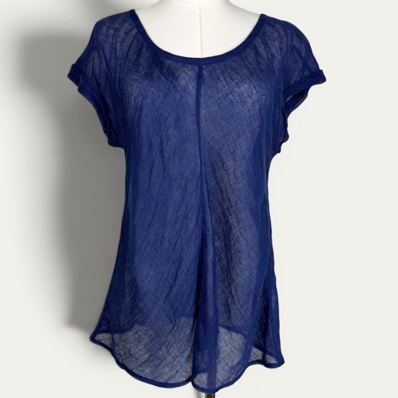 Eileen Fisher Tops - Eileen Fisher 100% Linen Scoop Neck Short Sleeve Top Coastal Minimalist Size L
